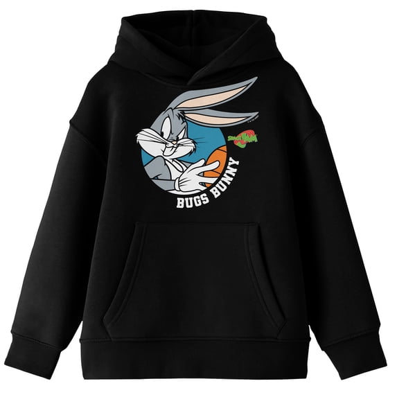 Space Jam 1996 Bugs Bunny Character Circle Long Sleeve Youth Black Hooded Sweatshirt-XXL
