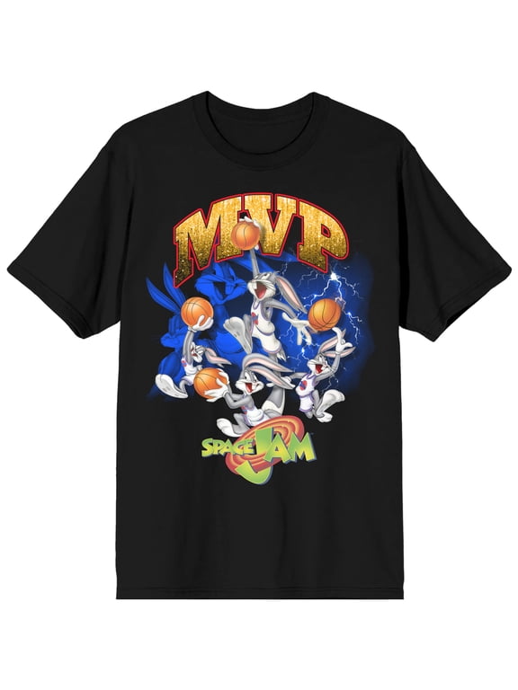 Space Jam (1996) Bugs Bunny MVP Men's Black Graphic Tee-Large