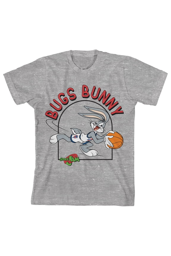 Space Jam 1996 Bugs Bunny with Logo Youth Boy's Athletic Heather T-Shirt-Large