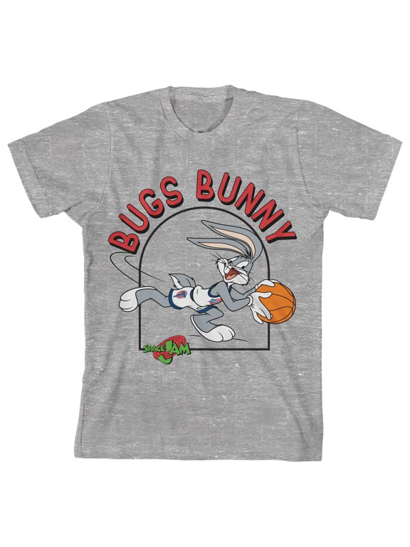 Space Jam 1996 Bugs Bunny with Logo Youth Boy's Athletic Heather T-Shirt-Medium