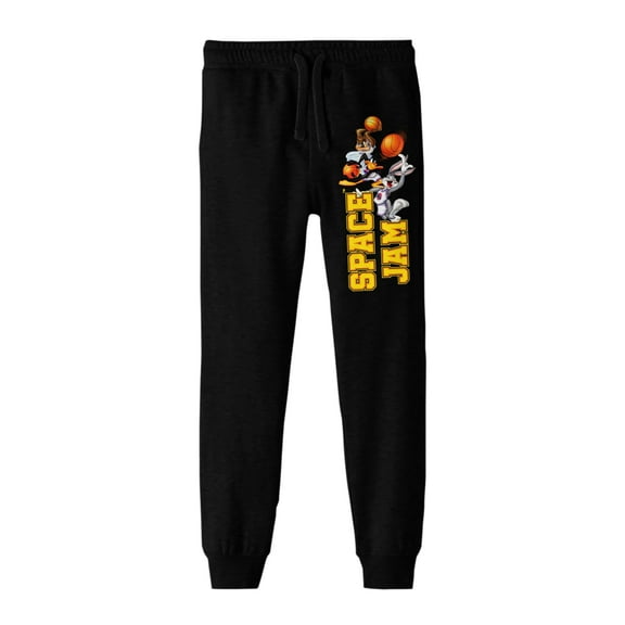 Space Jam 1996 Collegiate Text With Characters Youth Boys Black Joggers-Large