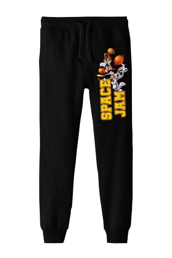 Space Jam 1996 Collegiate Text With Characters Youth Boys Black Joggers-Large