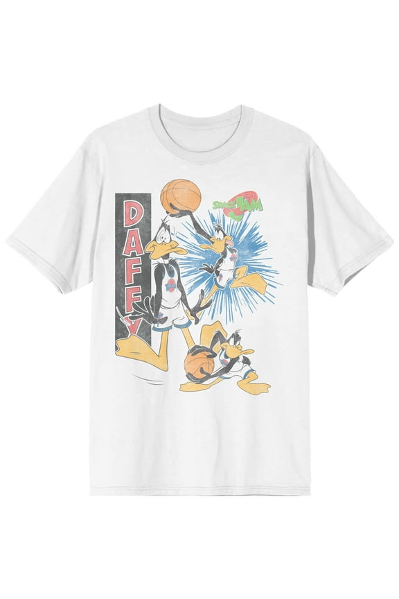 Space Jam (1996) Daffy Duck Men's White Graphic Tee-Medium