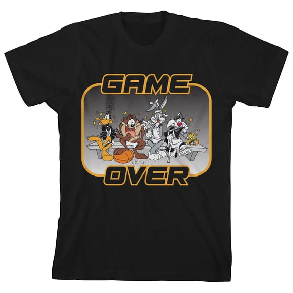 Space Jam 1996 Game Over Tired Characters Toddler Boy's Black T-Shirt-3T