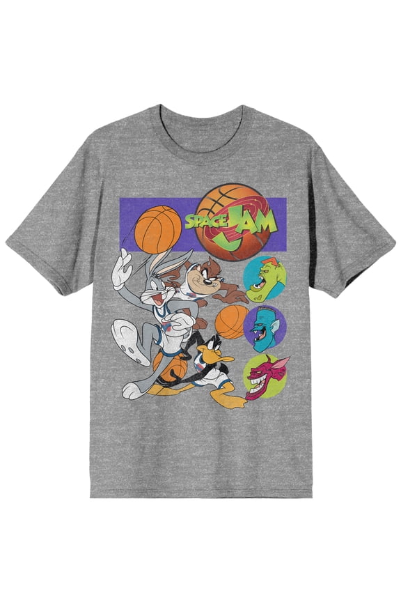 Space Jam (1996) Looney Tunes and Michael Jordan Men's Heather Gray Tee-XL