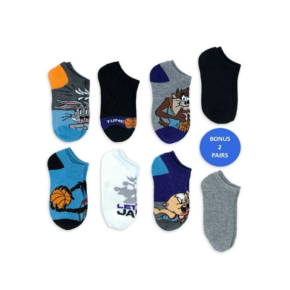 Space Jam 2, Boys No-Show Socks, 8-Pack, Sizes S-L