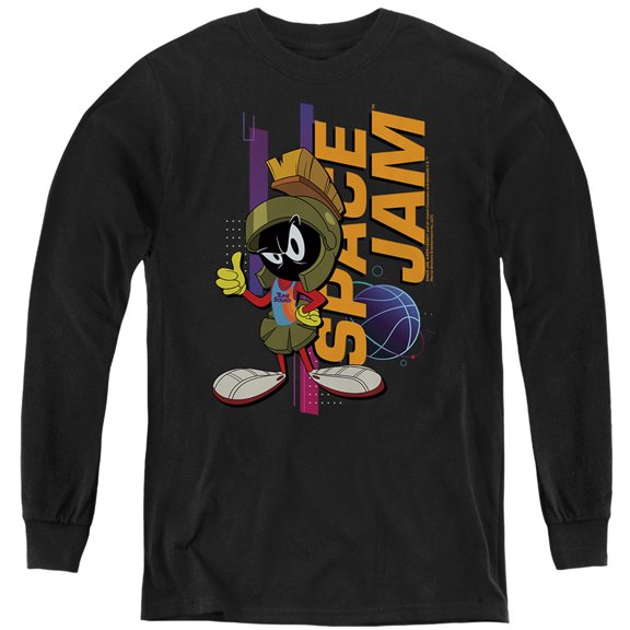 Space Jam 2 Marvin Standing Kids Long Sleeve T Shirt (Small) for Youth Boys and Girls, Black