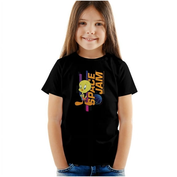 Space Jam 2 Tweety Standing Kids T Shirt (4) for Youth Toddler Boys and Girls, Black