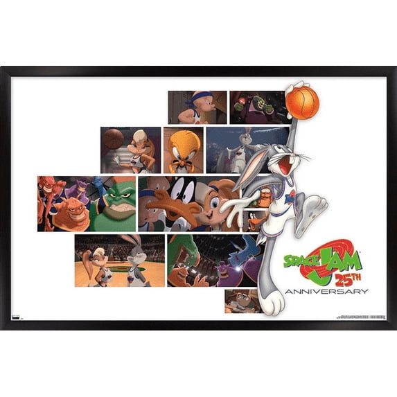 Space Jam - 25th Collage Wall Poster, 14.725" x 22.375", Framed