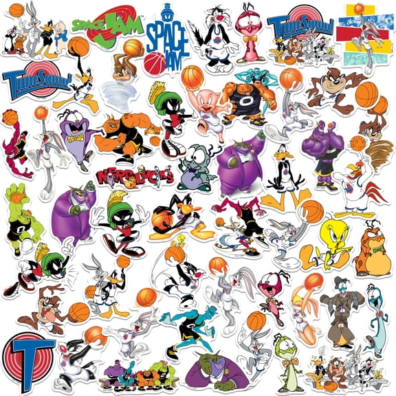 Space Jam 50ct Vinyl Large Deluxe Stickers Variety Pack - Laptop, Water Bottle, Scrapbooking, Tablet, Skateboard, Indoor/Outdoor - Set of 50