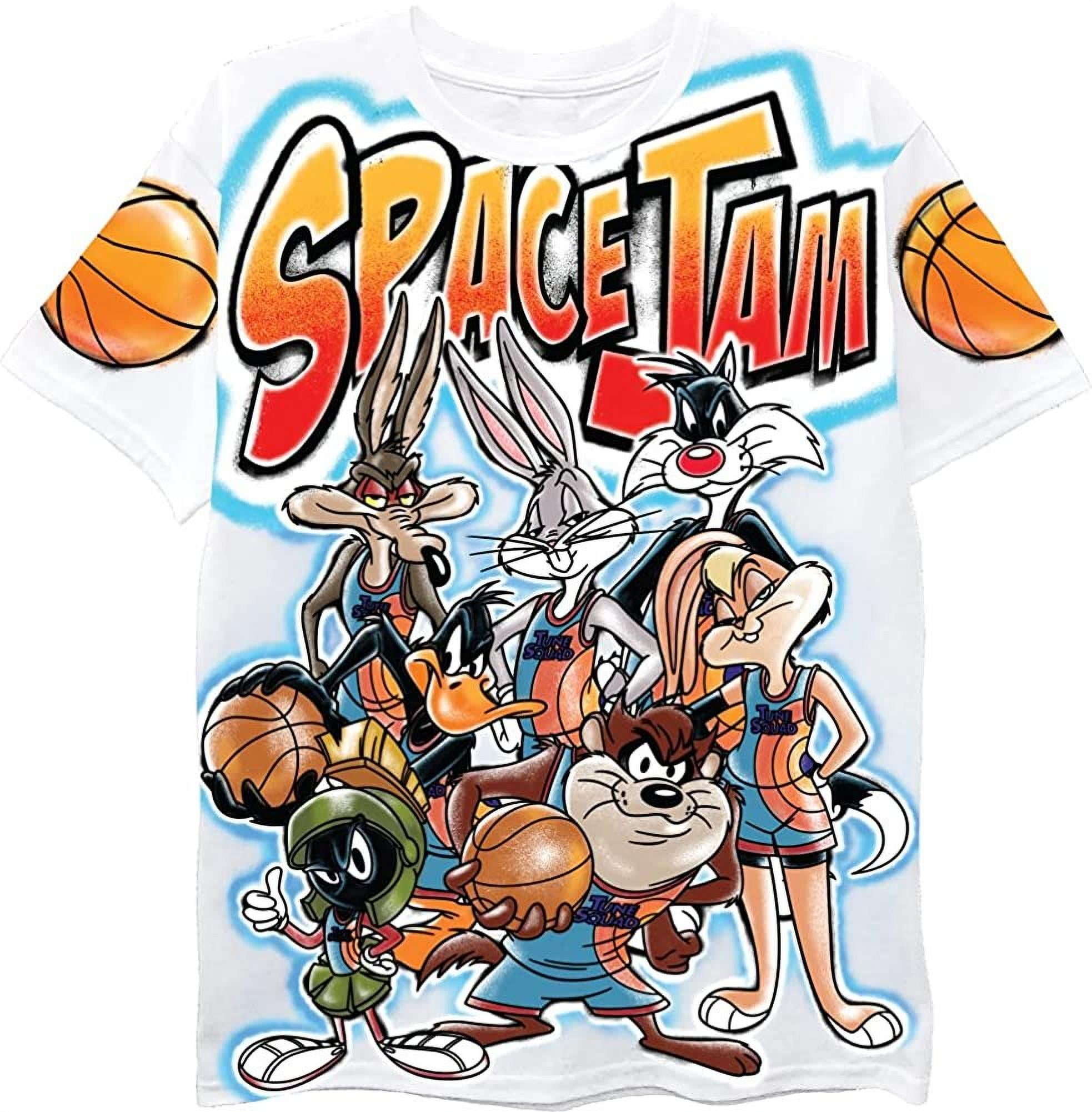 Space Jam Mens Short Sleeve T-Shirt- Looney Tunes Tune Squad Bugs Bunny  Group T-Shirt (Small, White) 