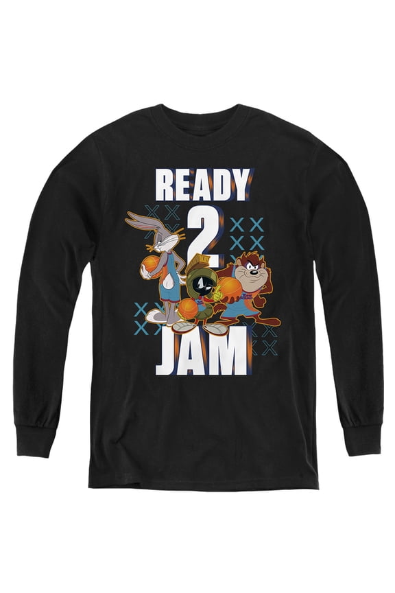 Space Jam: A New Legacy Ready 2 Jam Kids Long Sleeve T Shirt (Medium) for Youth Boys and Girls, Black