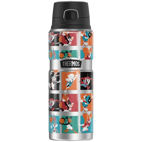 Space Jam: A New Legacy Toon Character Tile Pattern THERMOS STAINLESS KING Stainless Steel Drink Bottle, Vacuum insulated & Double Wall, 24oz
