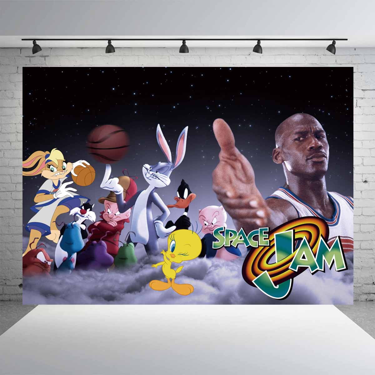 Space Jam Backdrop Banner Party Supplies Movie Theme Background for Photography Kids Birthday Decorations