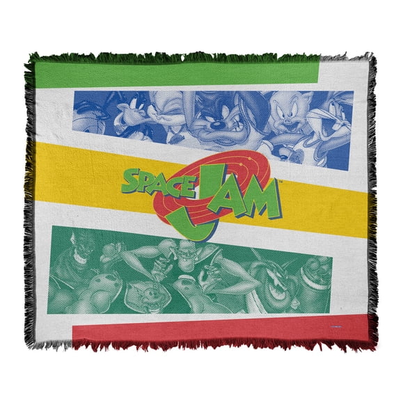 Space Jam Blanket, 50'x60' Group Logo Woven Tapestry Cotton Blend Fringed Throw