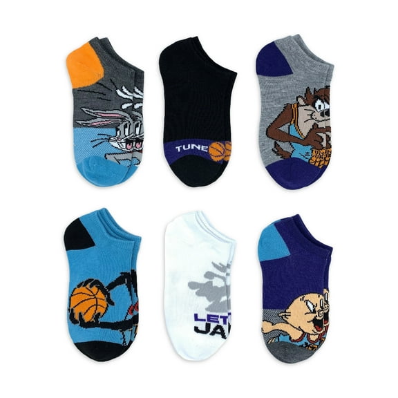 Space Jam, Boys No-Show Socks, 6-Pack, Sizes S-L