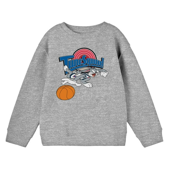 Space Jam Bugs Bunny Dribbling Boy's Athletic Heather Long Sleeve Shirt-Medium