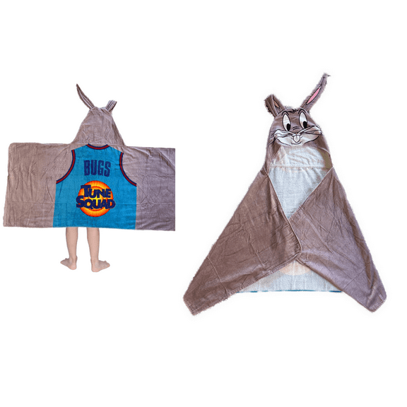 Space Jam Bugs Bunny Kids Bath & Beach Soft Cotton HOODED TOWEL Wrap 24" x 50"