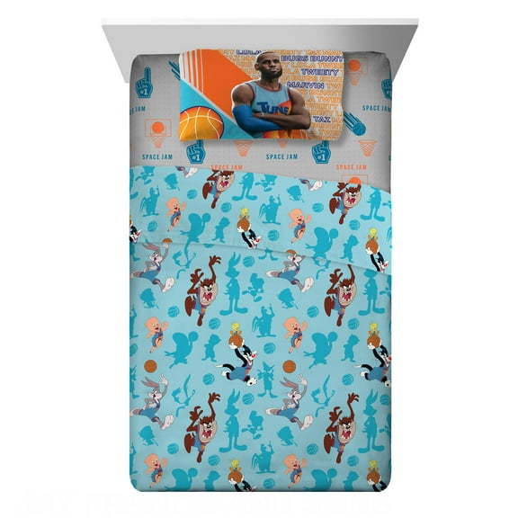 Space Jam Kids Twin Full Sheet Set, Blue and Gray, Warner Bros