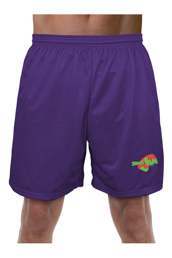 Space Jam Logo Mens Lined Mesh Shorts, Purple, Large