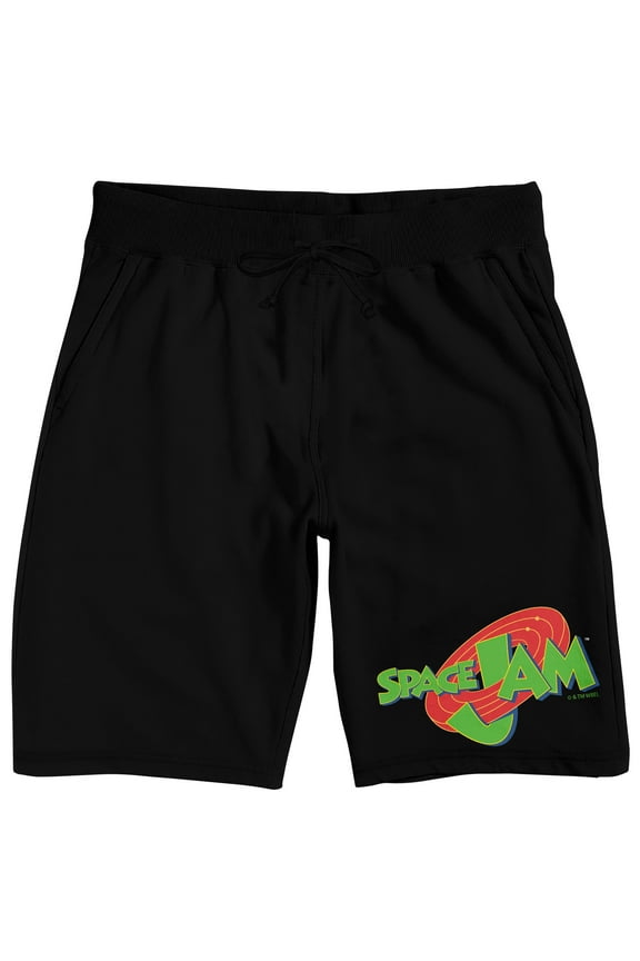 Space Jam Logo Title Men's Black Sleep Pajama Shorts-Large