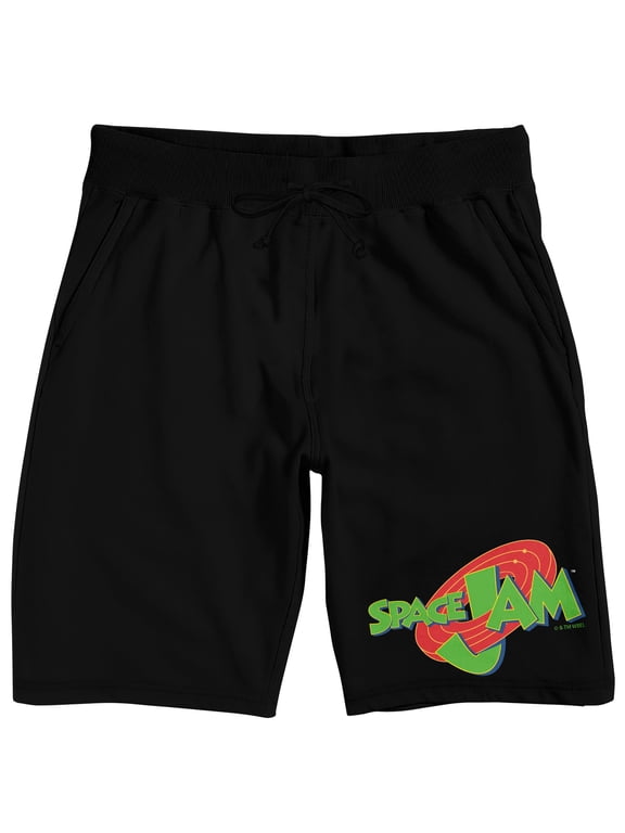 Space Jam Logo Title Men's Black Sleep Pajama Shorts-Medium