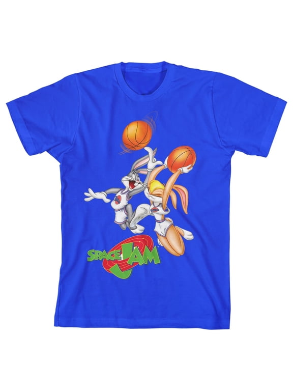 Space Jam Lola and Bugs Basketball Match Boy's Royal Blue T-shirt-L