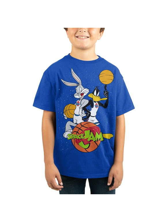 Space Jam Looney Tunes Cartoon Youth Boys Blue Shirt-Large