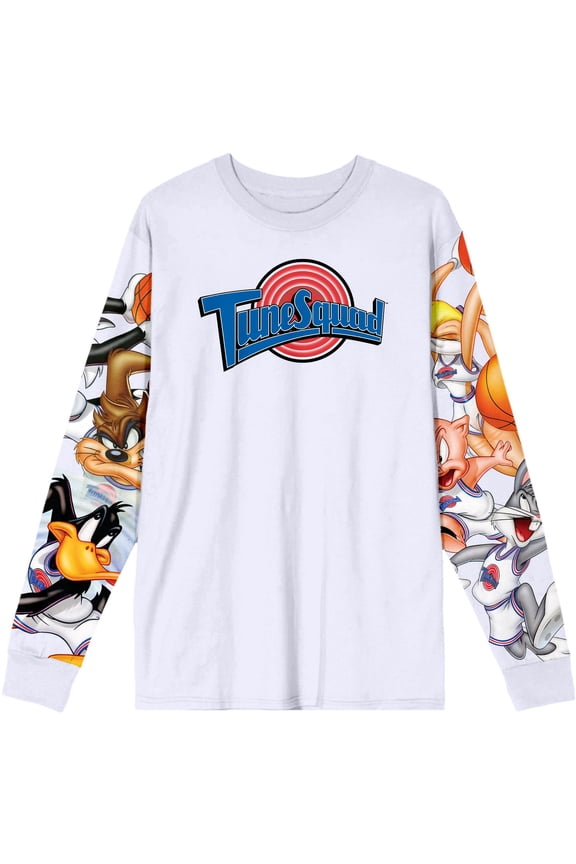 Looney Tunes Men's Tune Squad Graphic Print Long Sleeve Tee T-Shirt (Large, White)