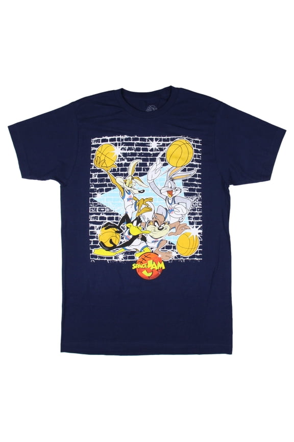 Space Jam Mens' Schoolyard Pickup Brick Wall Design Printed T-Shirt