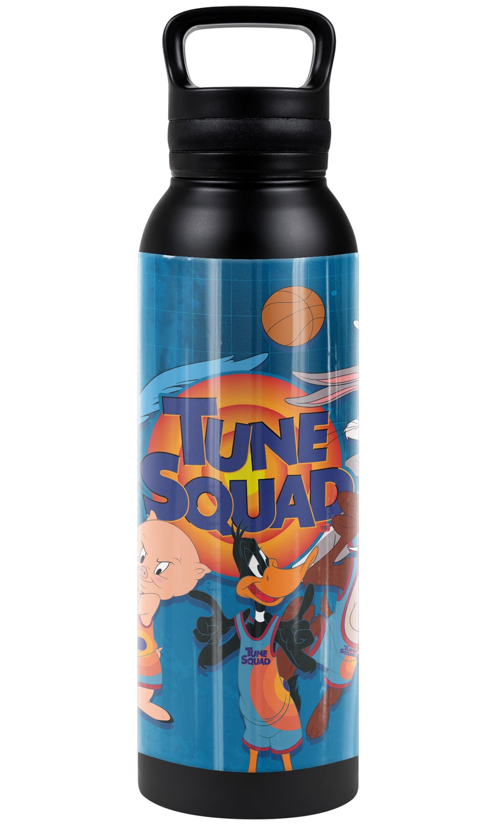 Space Jam Official Toon Squad Group 24 oz Insulated Canteen Water Bottle, Leak Resistant, Vacuum Insulated Stainless Steel with Loop Cap, Black