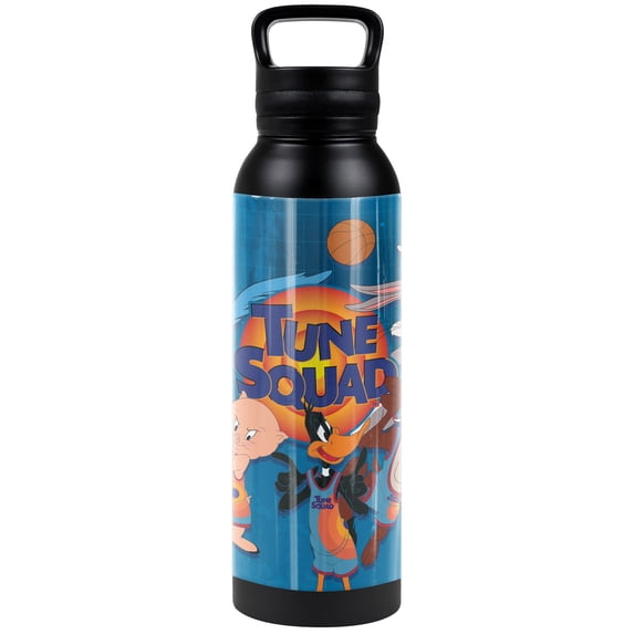Space Jam Official Toon Squad Group 24 oz Insulated Canteen Water Bottle, Leak Resistant, Vacuum Insulated Stainless Steel with Loop Cap, Black