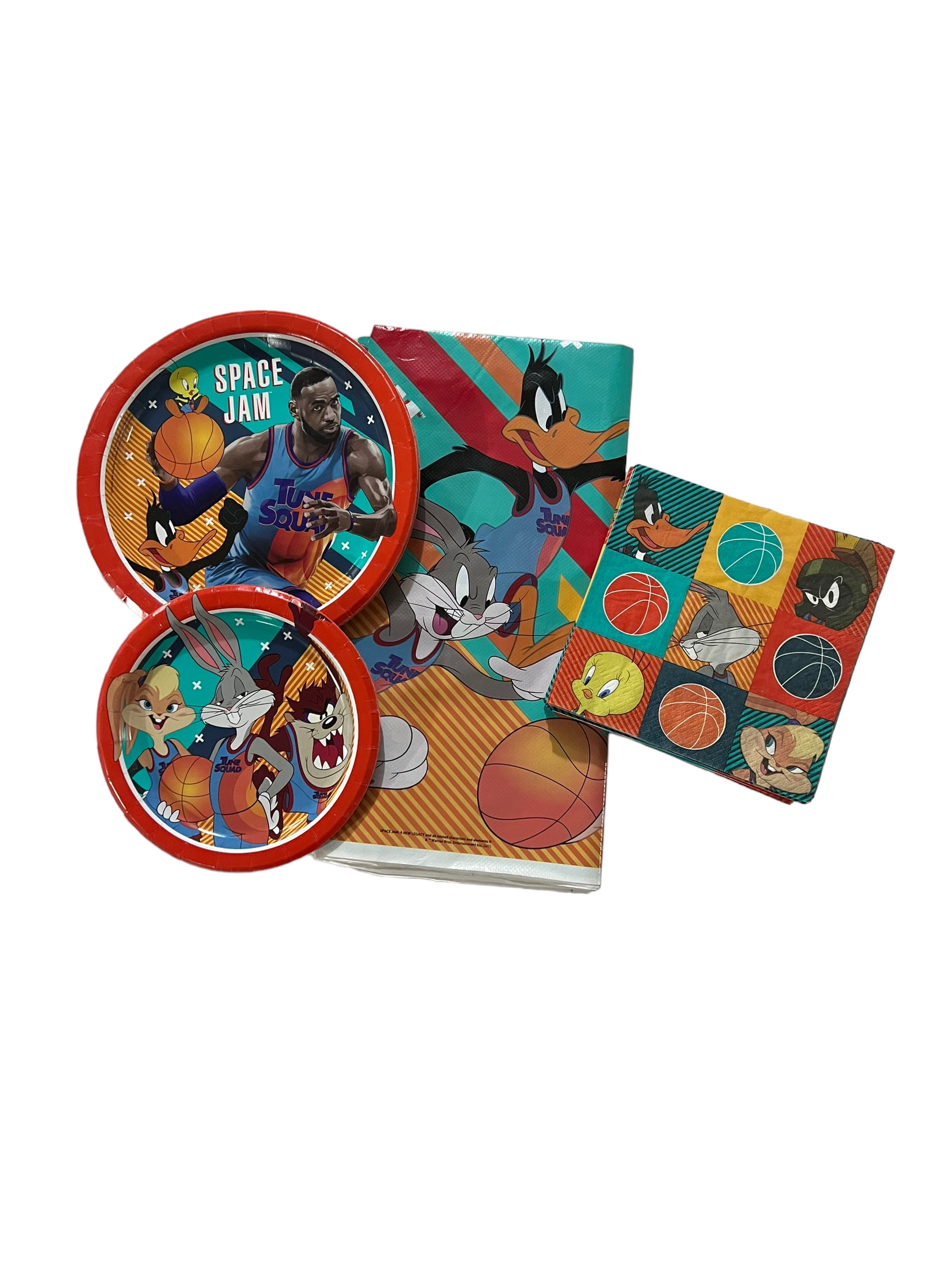 Space Jam Party Bundle for 8 Guests with Dinner and Dessert Plates, Napkins and Table Covering