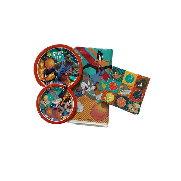 Space Jam Party Bundle for 8 Guests with Dinner and Dessert Plates, Napkins and Table Covering