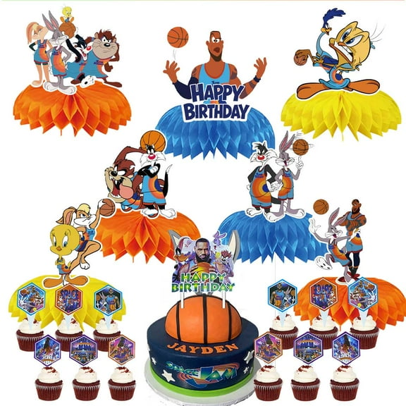 Space Jam Party Decor Supplies Honeycomb Centerpieces Table Toppers Cake Toppers Decorations for Birthday