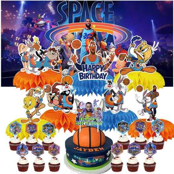 Space Jam Party Decorations Decor Supplies Honeycomb Centerpieces Table Toppers Cake Toppers for Birthday Photo Props