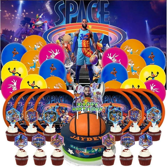 Space Jam Birthday Party Supplies Balloons Plates Decoration Cake Topper Decor Tableware Banner Backdrop