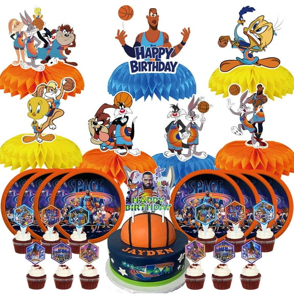 Space Jam Party Supplies Decor Plates Fans Decorations Honeycomb Centerpieces Cake Toppers