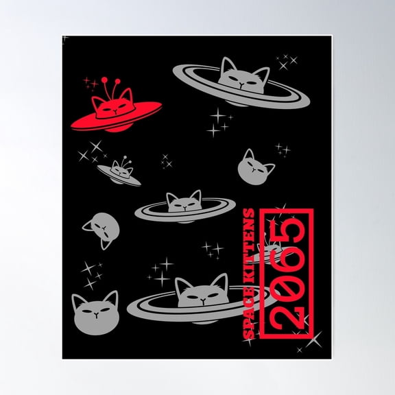 Space Kittens 2065 - Ufo Cats Poster Wall Art, Modern Wall Decor For Living Room Bedroom, 12x18 UNFRAMED