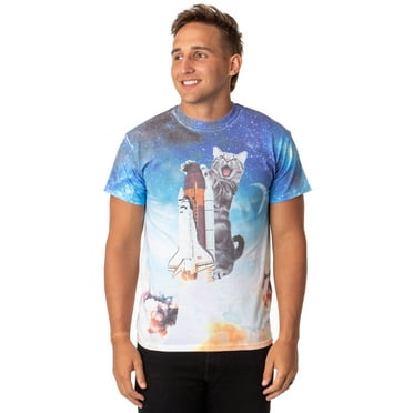 Space Kitty Mens' Catstronaut Space Shuttle Blast Off Sublimated  T-Shirt