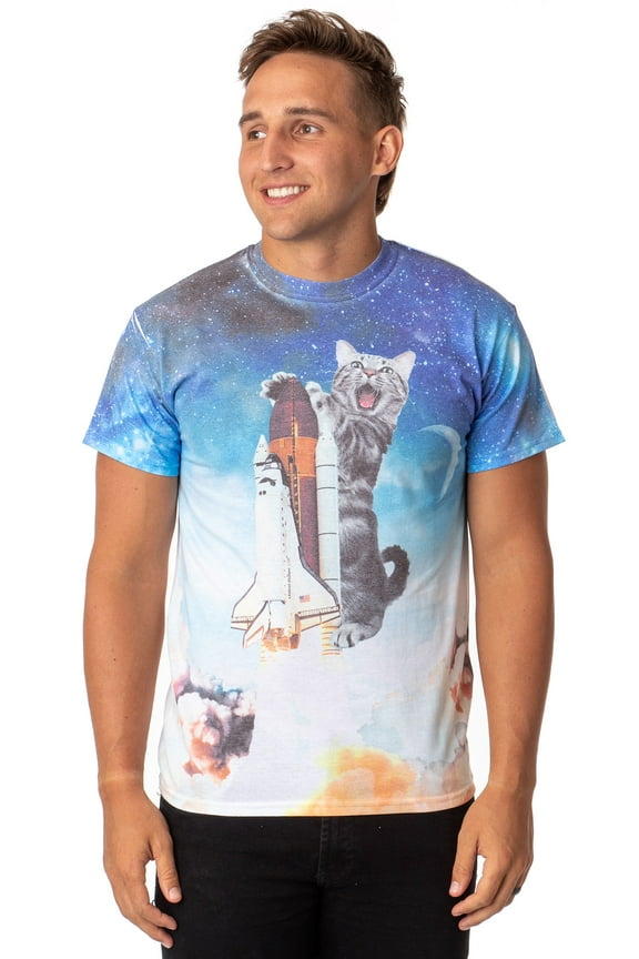 Space Kitty Mens' Catstronaut Space Shuttle Blast Off Sublimated T-Shirt
