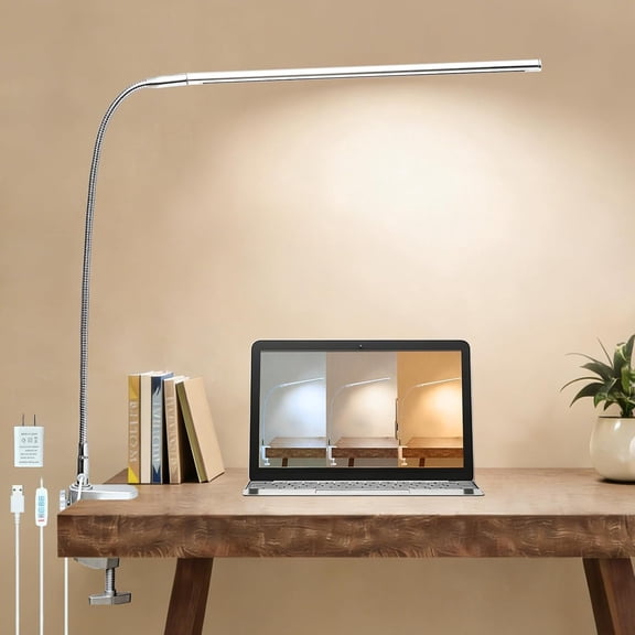 Space  LED Desk Lamp with Clamp, Clip  Light for Reading Study Desk Light 3 Modes 10 Brightness Flexible Gooseneck with USB Adapter Table Lamp for  Office   Work
