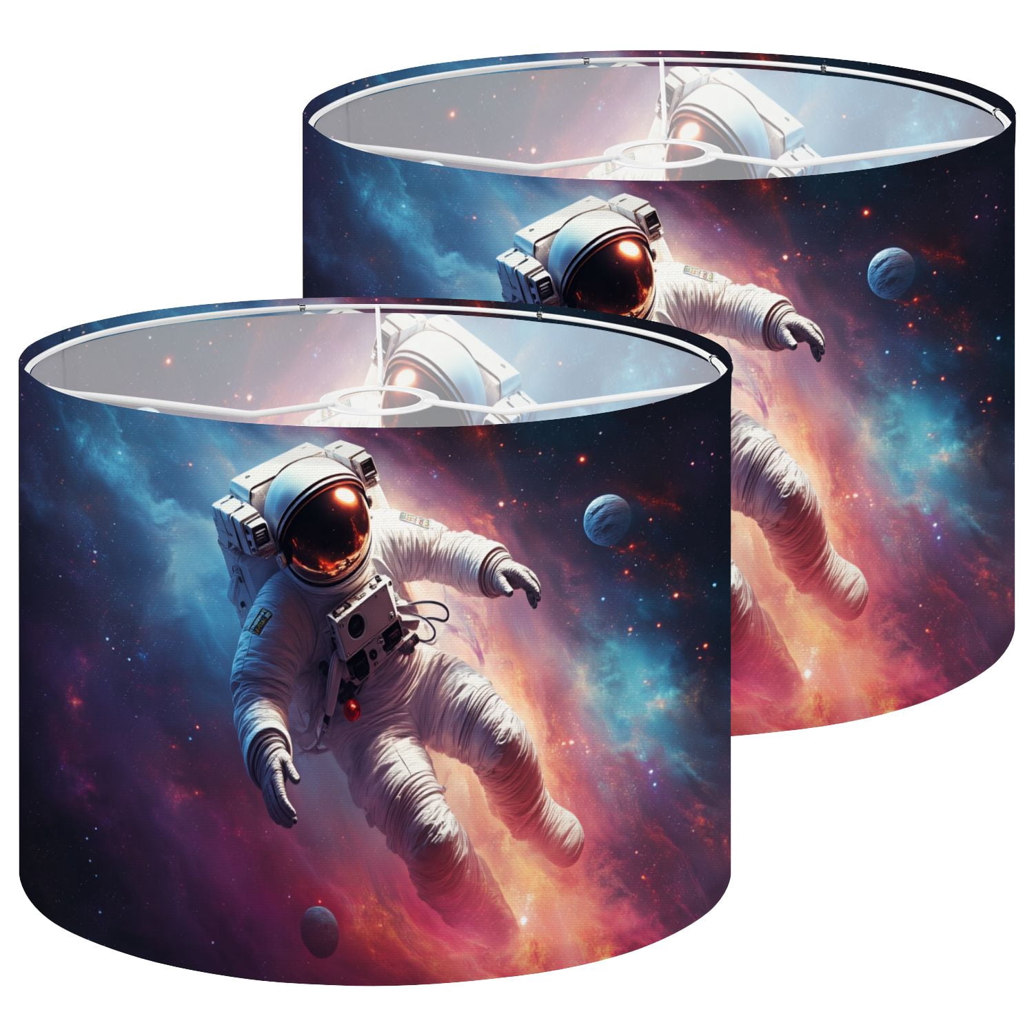 Space Lampshades 2 Pack Outer Space Planet Galaxy Space Astronaut Nebula Stars 13"x13"x10" Light Shade for Table Lamps Floor Lamps Drum Lamp Shades Lampshade Replacement Easy Assembly