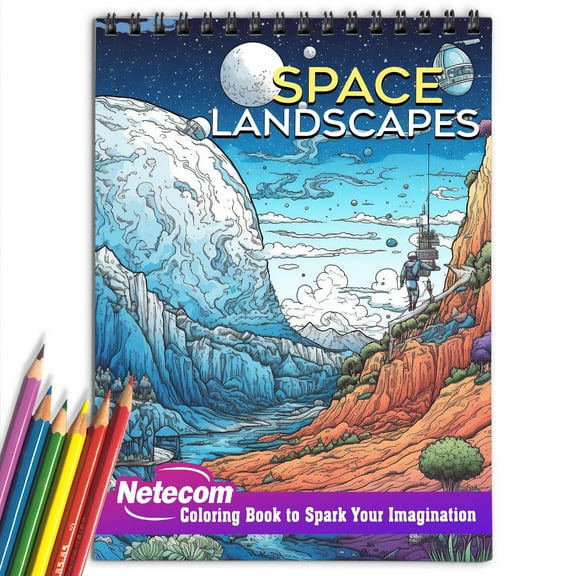 Space Landscapes Spiral Bound Coloring Book, A beautiful coloring book for adults, teens and children providing fun, stress relief and relaxation