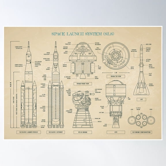 Space Launch System (Sls) Parchment Poster Wall Art, Modern Wall Decor, 8x12 UNFRAMED