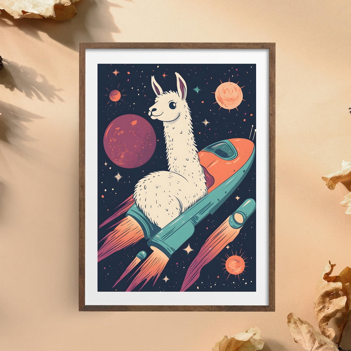 Space Llama Rocket Poster, Cute Llama In Space Art, Whimsical Space ...