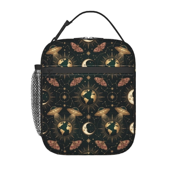 Space Lunch Box, Reusable Insulated Lunch Bag, Vintage Galaxy Moon Star Portable Meal Prep Tote For Office, Work And Travel