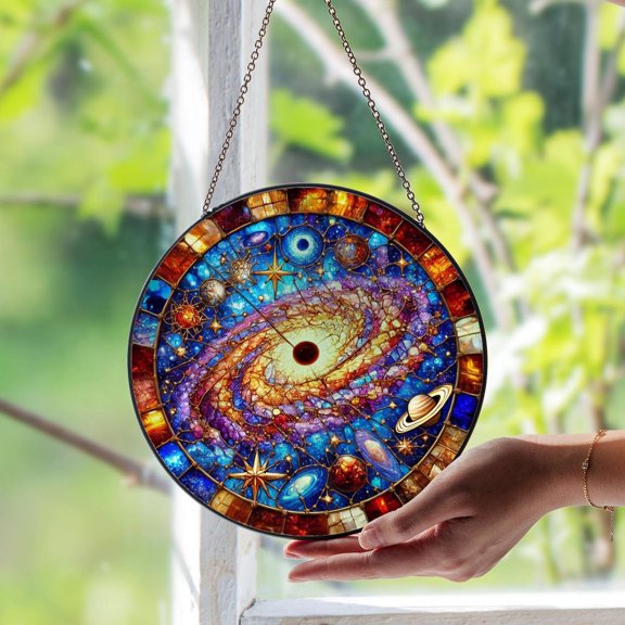 Space Milky Way Glass Suncatcher, Cosmic Galaxy Window Art, Space Lover Home Decor, 7.9 in