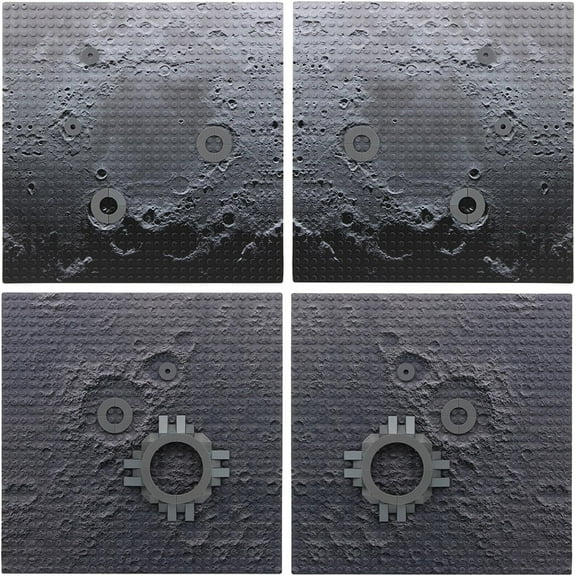 Space Moon Baseplate 10x10 inches Classic Building Blocks Base Plate Gray Compatible with Major Brands - 4PCS