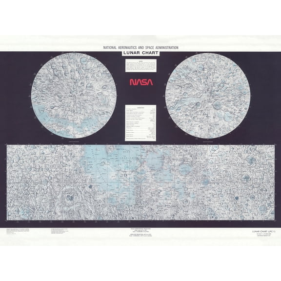 Space NASA 1979 Lunar Chart Moon Map Data Diagram Extra Large XL Wall Art Poster Print